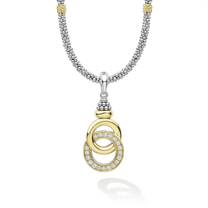 LAGOS Two-Tone Interlocking Diamond Pendant Necklace in Sterling Silver and 18K Yellow Gold