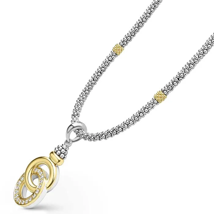 LAGOS Two-Tone Interlocking Diamond Pendant Necklace in Sterling Silver and 18K Yellow Gold