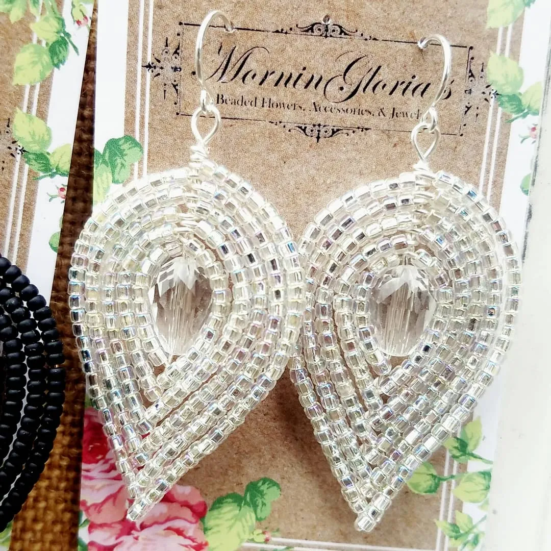 Large Beaded Petal Earrings - Bridal