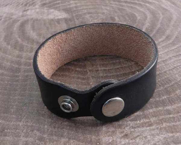 Leather Cuff Bracelet Double Black Leather Strap