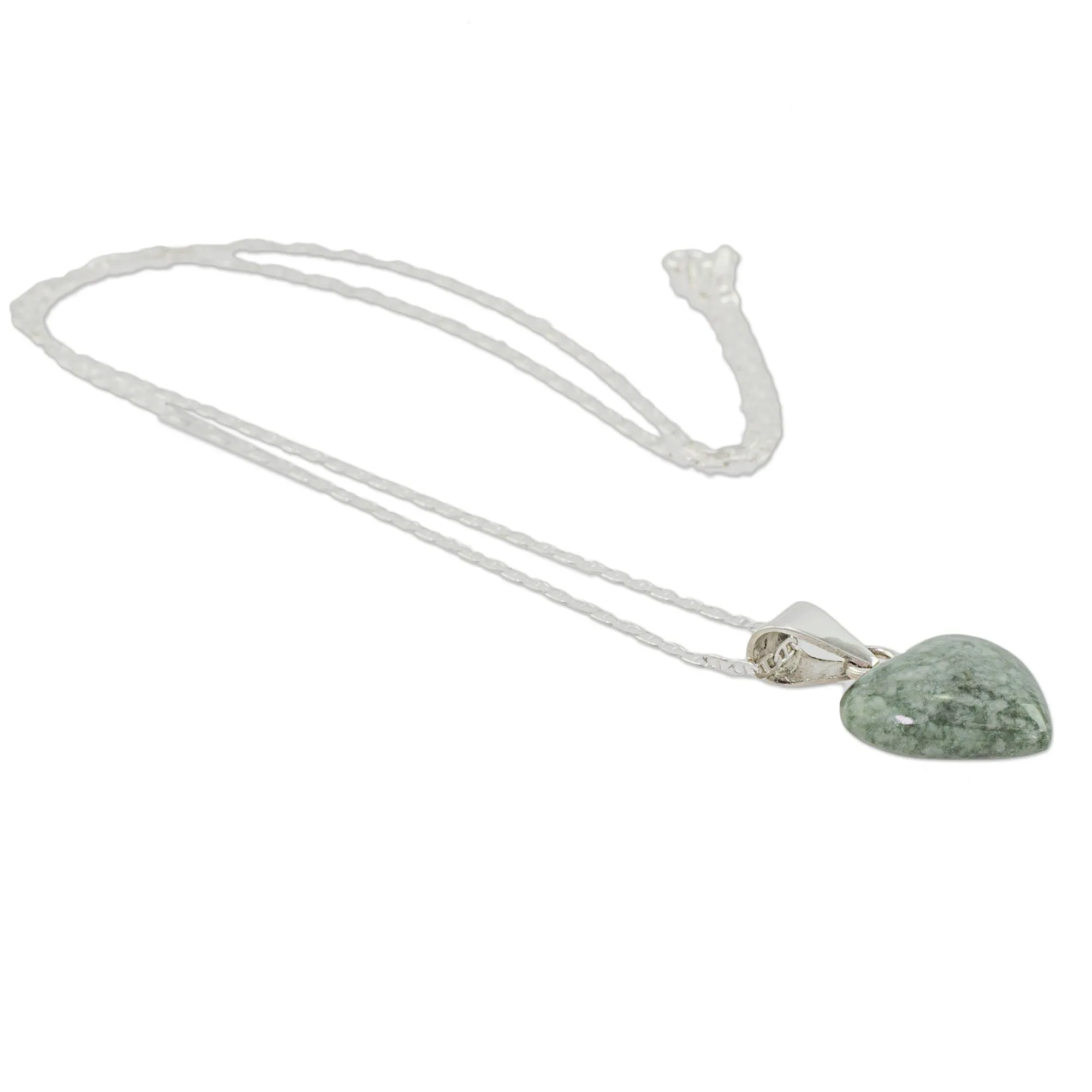 Light Green Jade Silver Heart Pendant Necklace Guatemala - Mayan Heart in Light Green | NOVICA