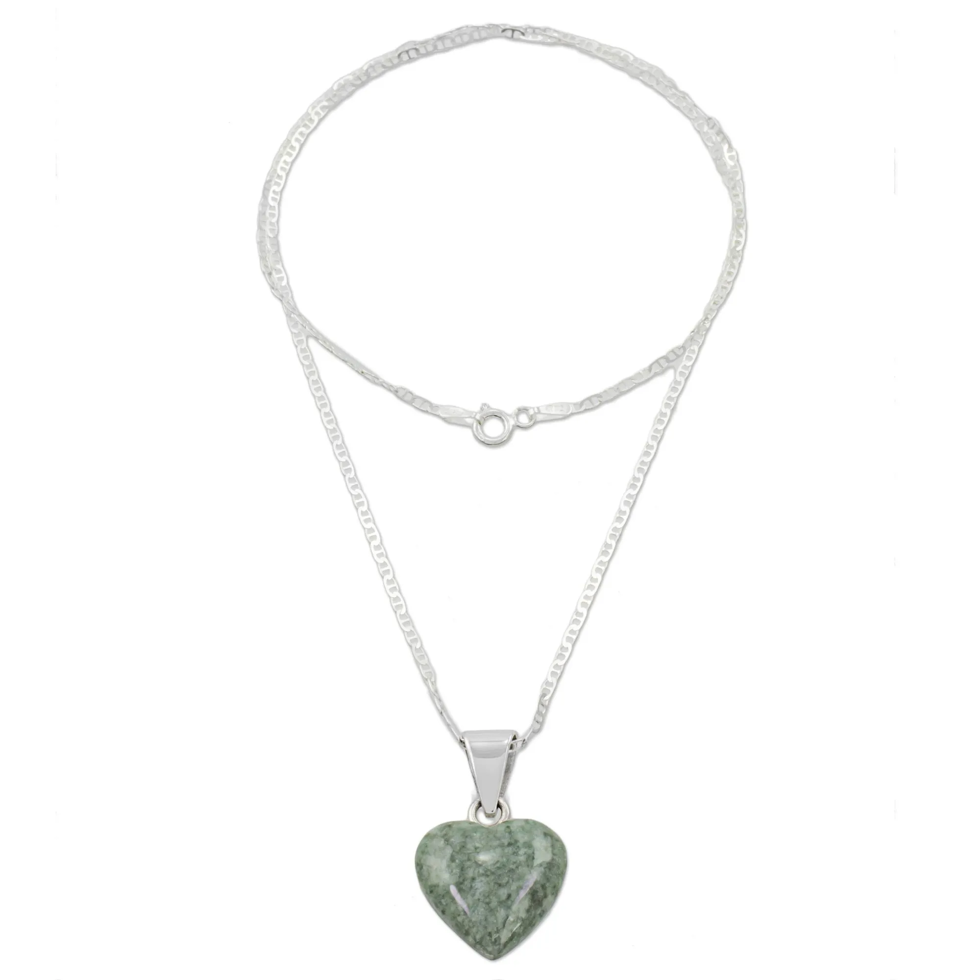 Light Green Jade Silver Heart Pendant Necklace Guatemala - Mayan Heart in Light Green | NOVICA