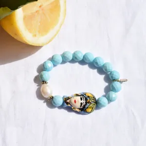 Light Turquoise Magnesite with Handpainted Ceramic Testa Di Moro