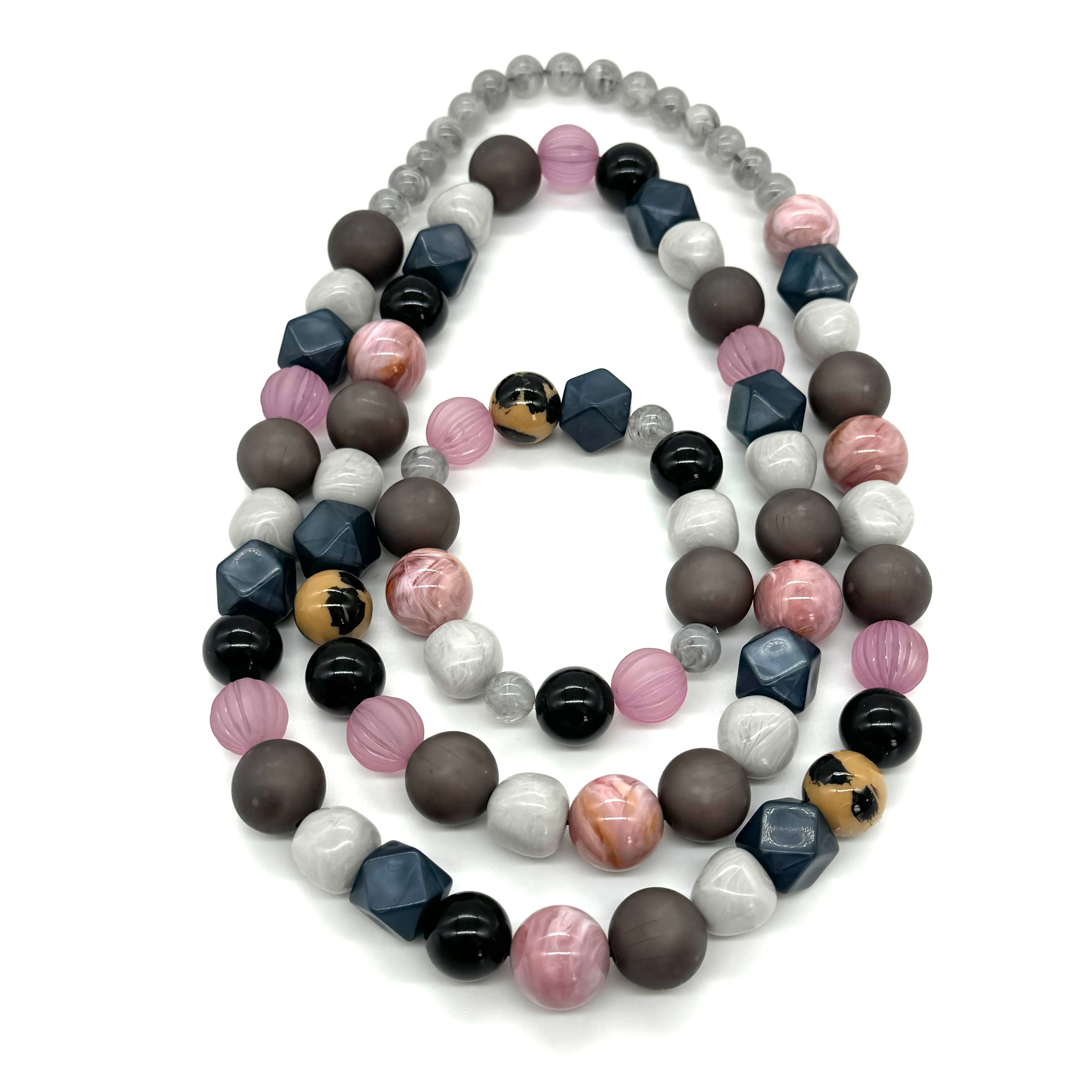 Lilac Cotton Greys - Stretch Bauble Necklace & Bracelet Collection