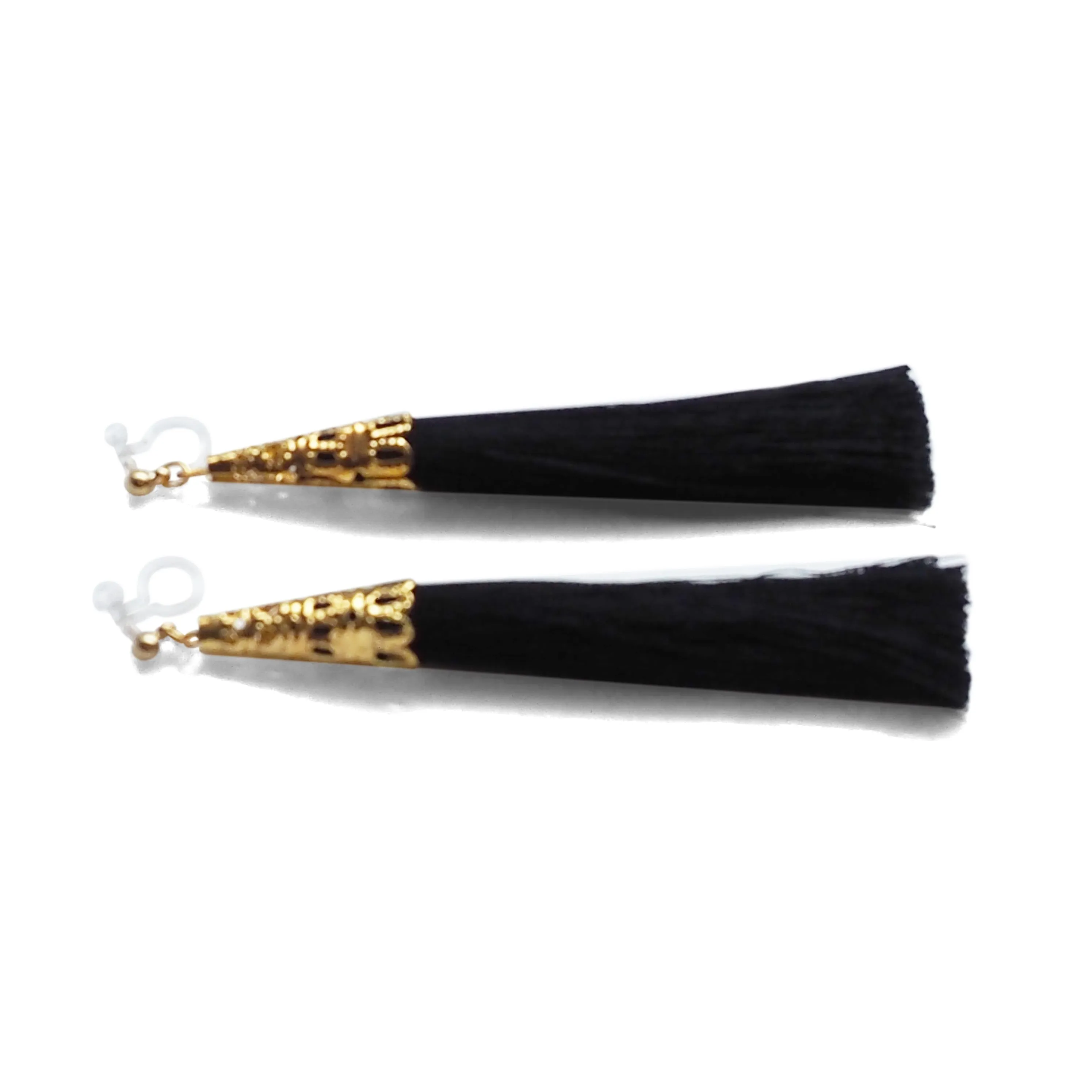 Long Black Tassel Invisible Clip On Earrings