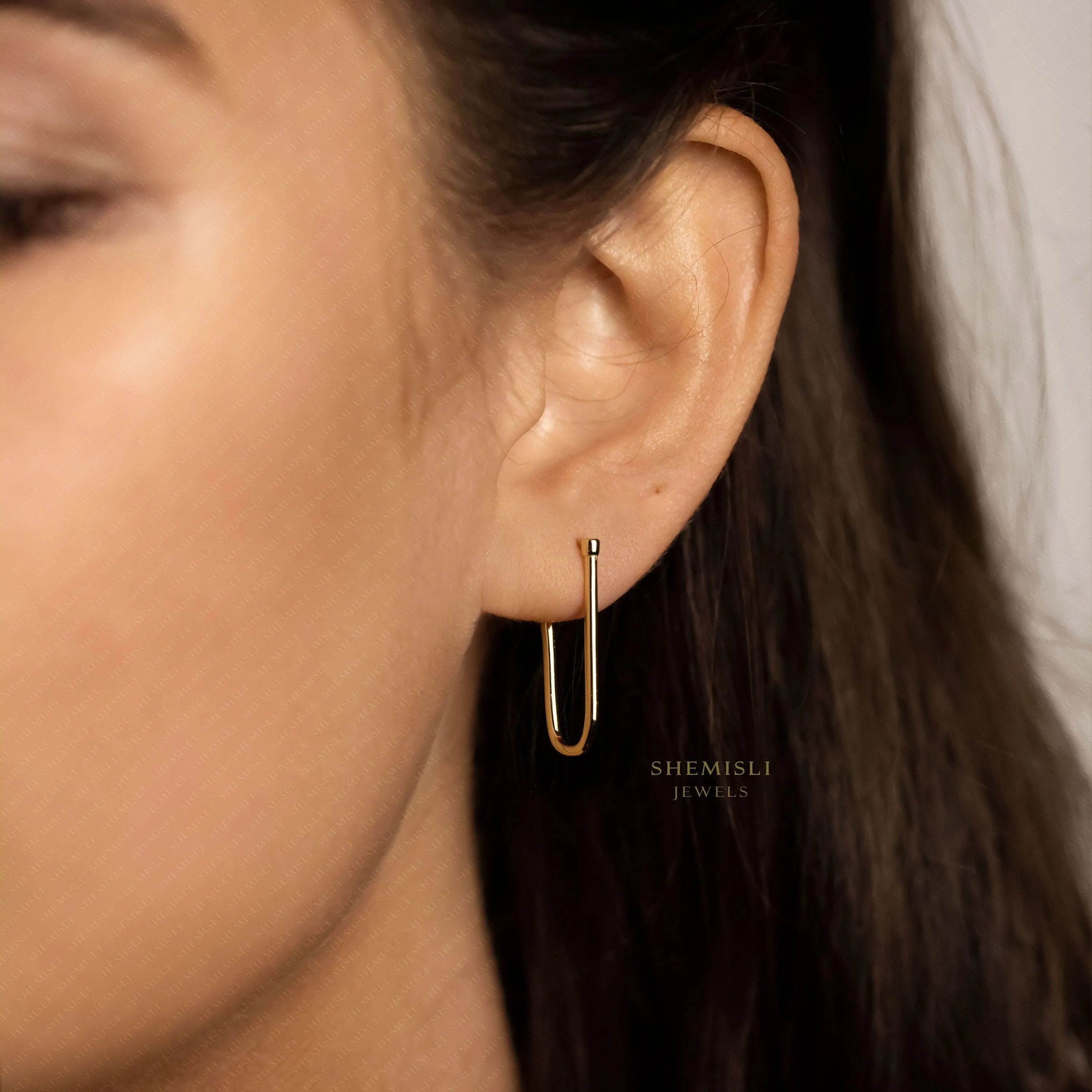 Long Oval Stud Earrings, Gold, Silver - SS448