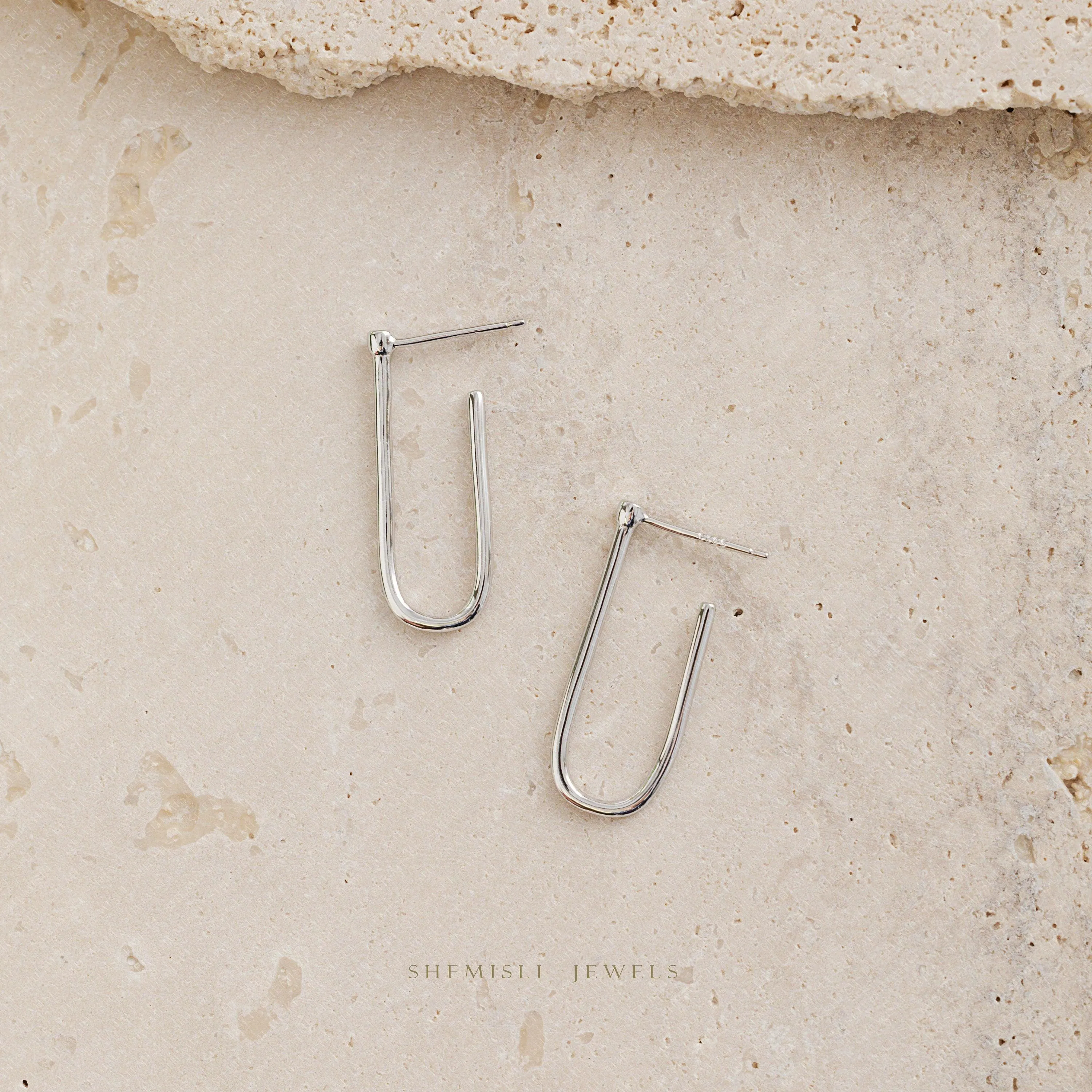 Long Oval Stud Earrings, Gold, Silver - SS448