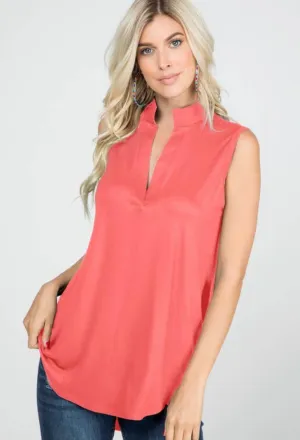 Mandarin Collar Sleeveless Top