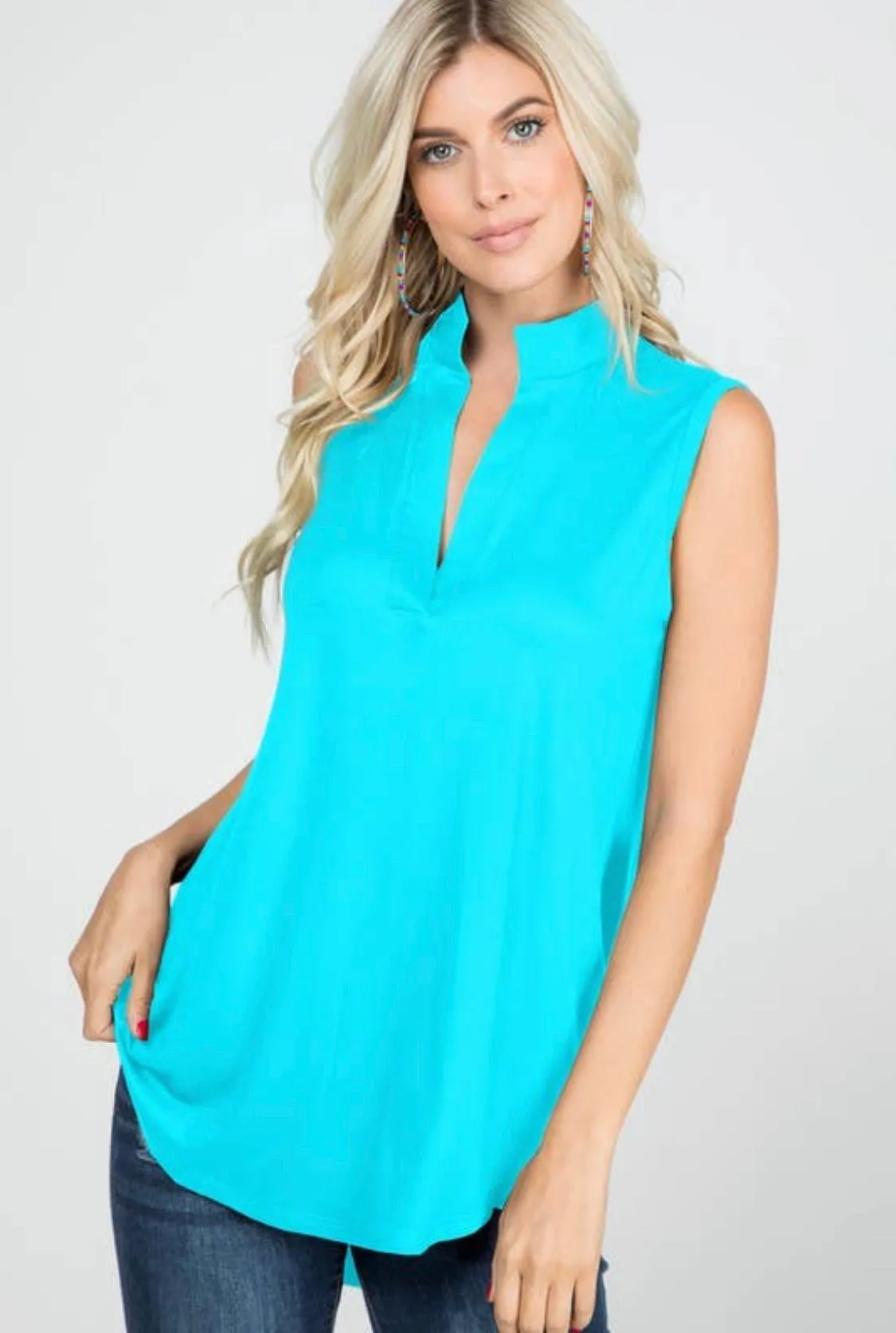 Mandarin Collar Sleeveless Top