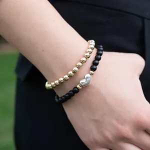 Matte Black Onyx Heart Bracelet & Beaded Lux Stacking Set