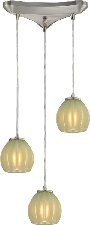 Melony 3 Light Pendant In Satin Nickel and Jade Glass