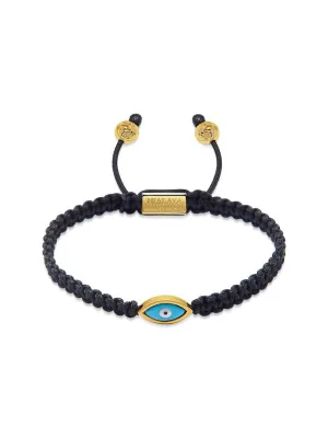 Men's Black String Bracelet with Gold Evil Eye