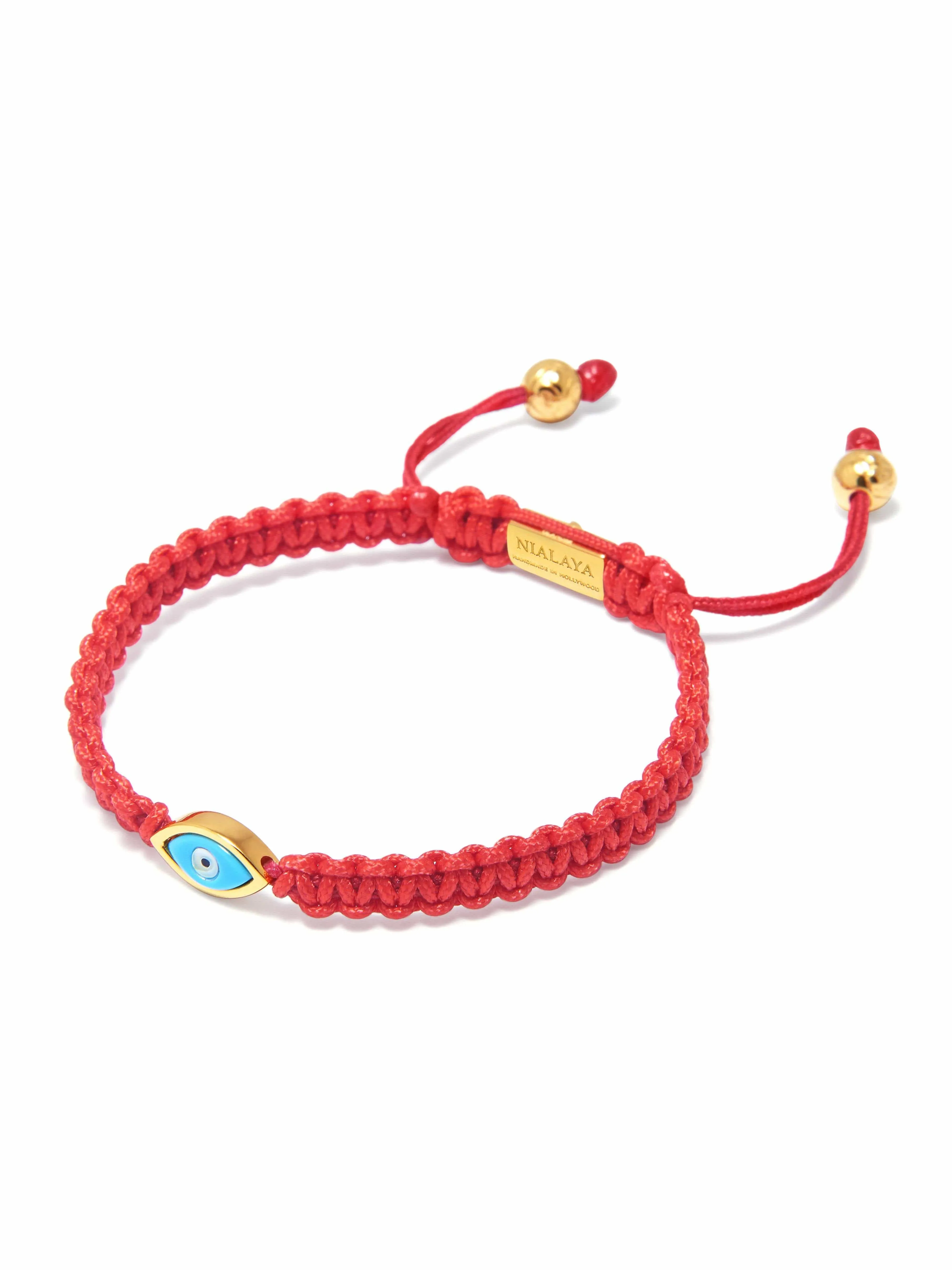 Men's Red String Bracelet with Gold Evil Eye