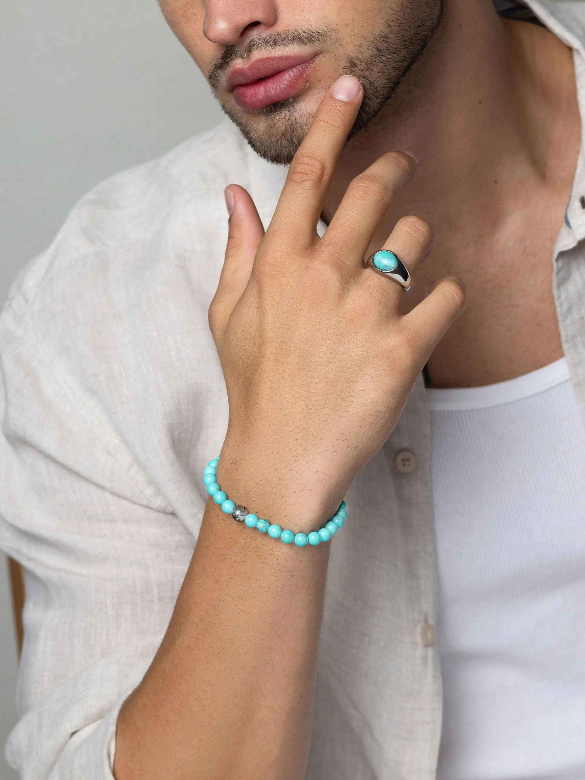 Men's Wristband with Turquoise and Silver