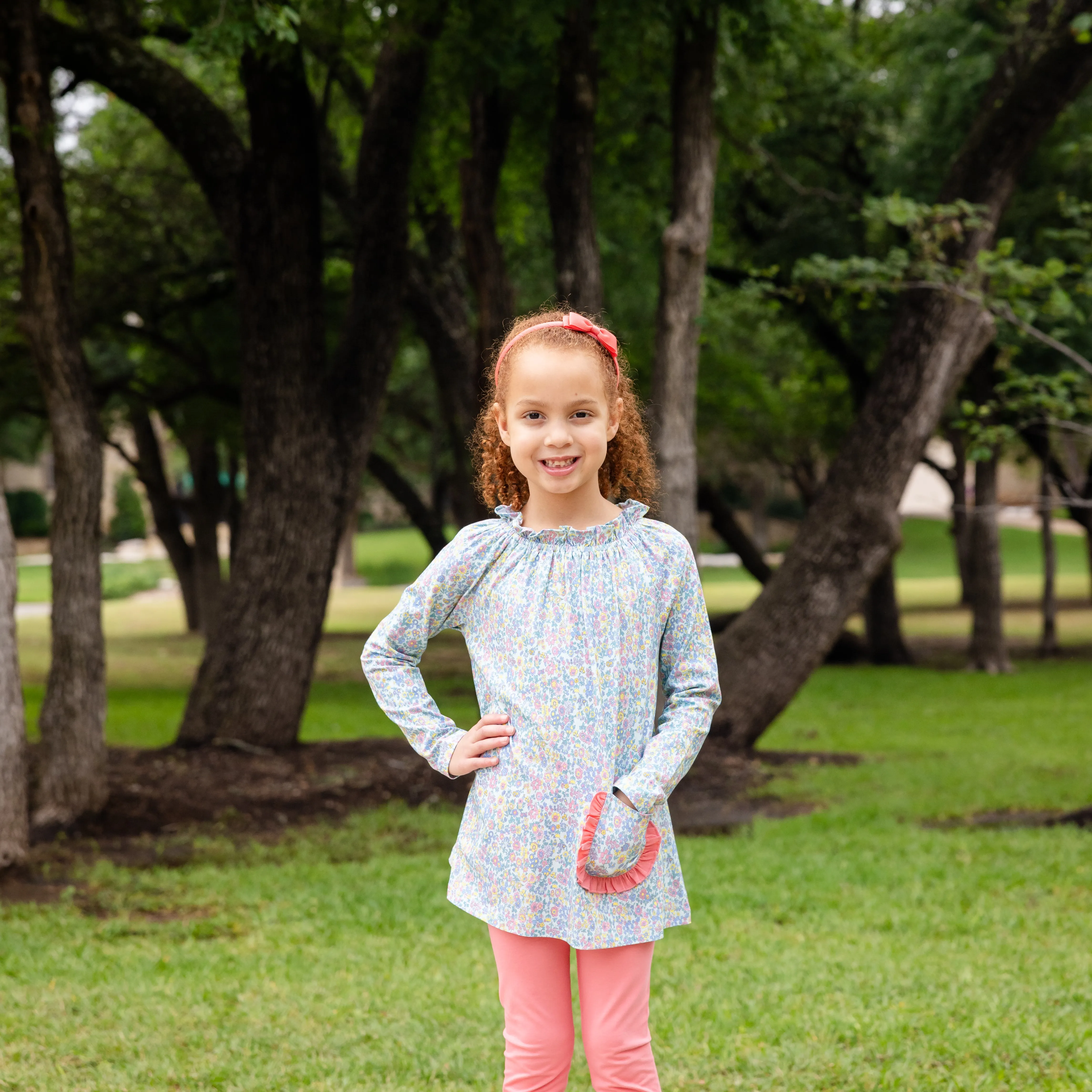 Millie Girls Tunic Set - Coral Fields