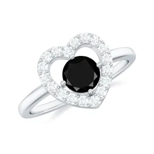 Minimal Heart Ring with Black Onyx and Diamond