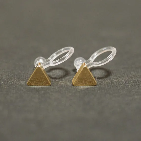 Minimalist Gold Triangle Invisible Clip On Stud Earrings