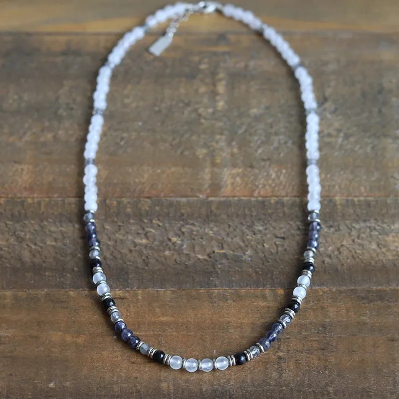 'Miracles' - White Selenite, Iolite, Black Onyx and Labradorite Gemstones Necklace