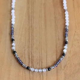 'Miracles' - White Selenite, Iolite, Black Onyx and Labradorite Gemstones Necklace