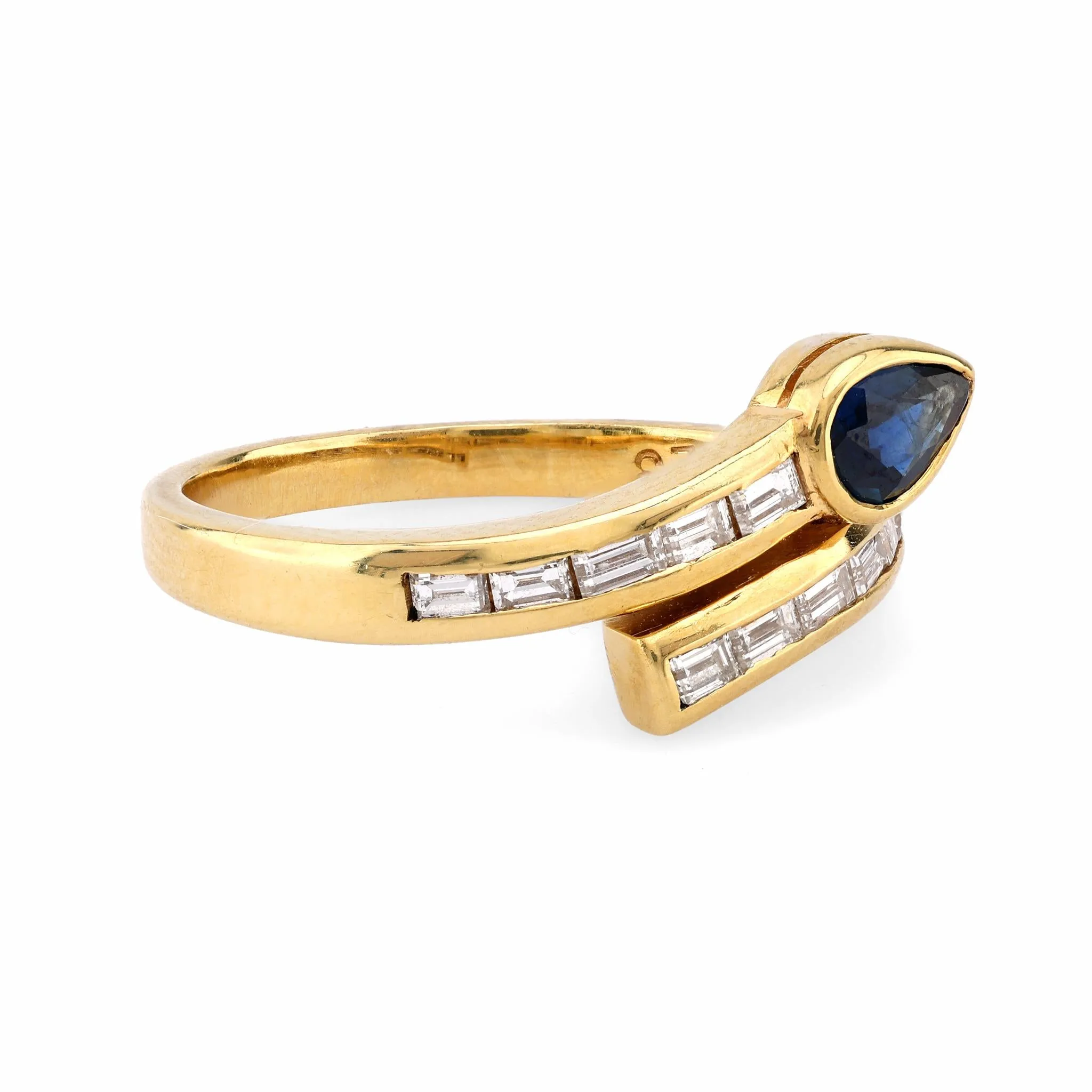 Modern Sapphire Diamond 18K Yellow Gold Snake Bypass Ring