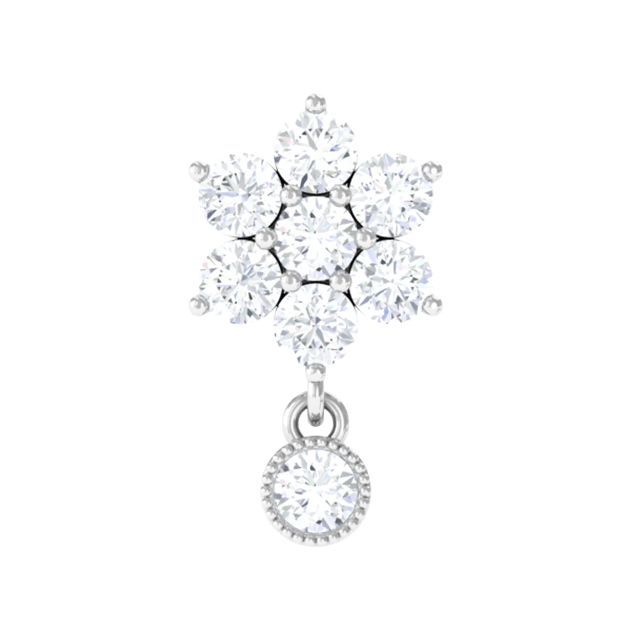 Moissanite Floral Drop Earring for Cartilage Piercing