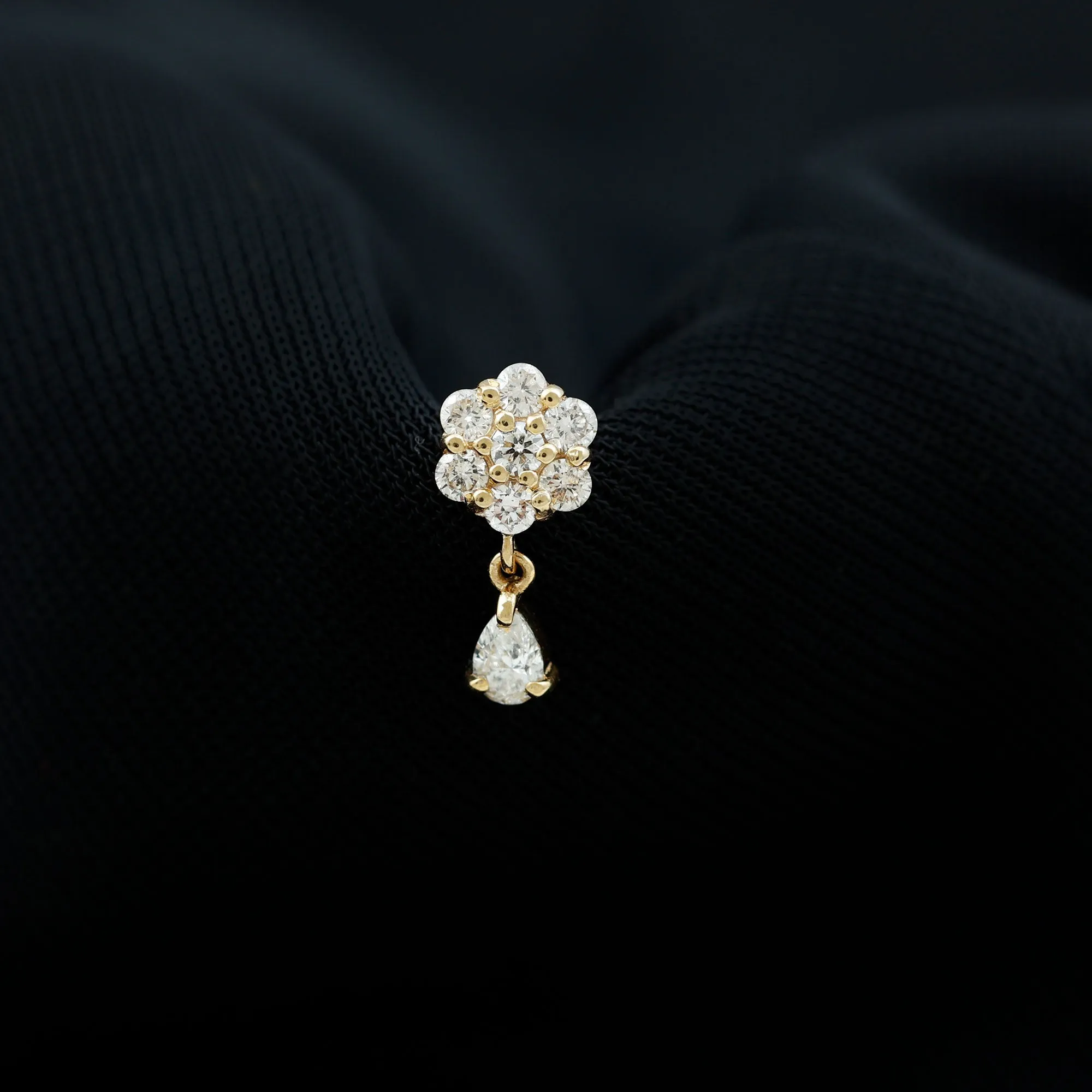 Moissanite Flower Gold Dangle Cartilage Earring