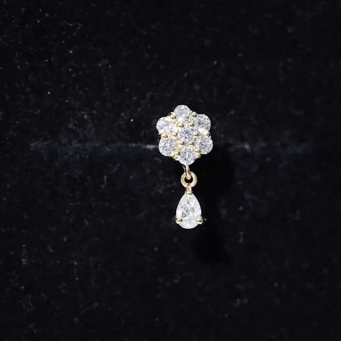 Moissanite Flower Gold Dangle Cartilage Earring