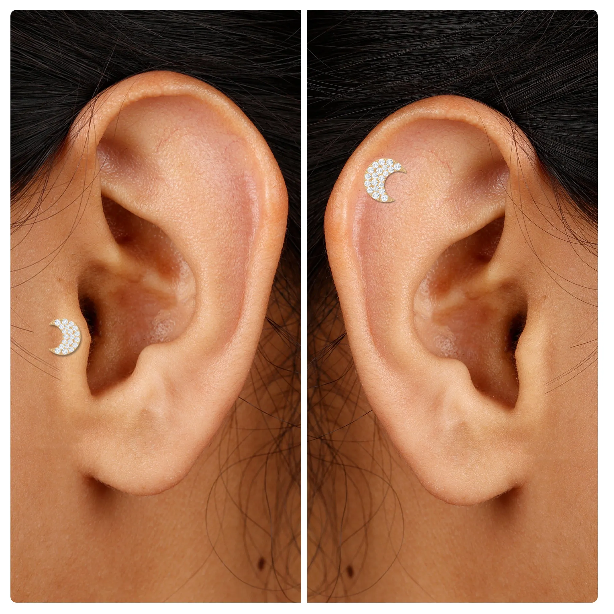 Moissanite Half Moon Earring for Conch Piercing