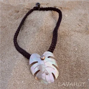 Monstera Leaf Mother of Pearl Hawaiian Necklace