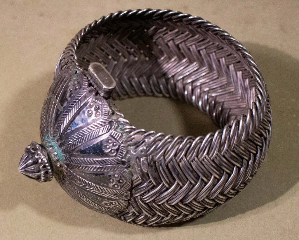 Monumental Silver Woven Indian Cuff