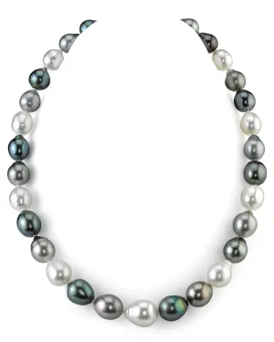 Multi-Color Tahitian & White South Sea Baroque Pearl Necklace, 9.0-12.0mm