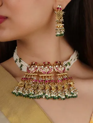 Multicolor Gold Plated Jadau Kundan Necklace Set - MS2209M