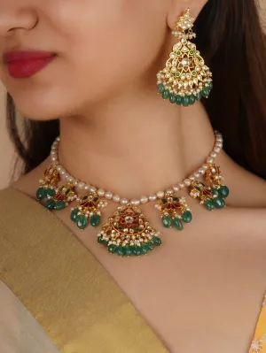 Multicolor Gold Plated Jadau Kundan Necklace Set - MS2298M