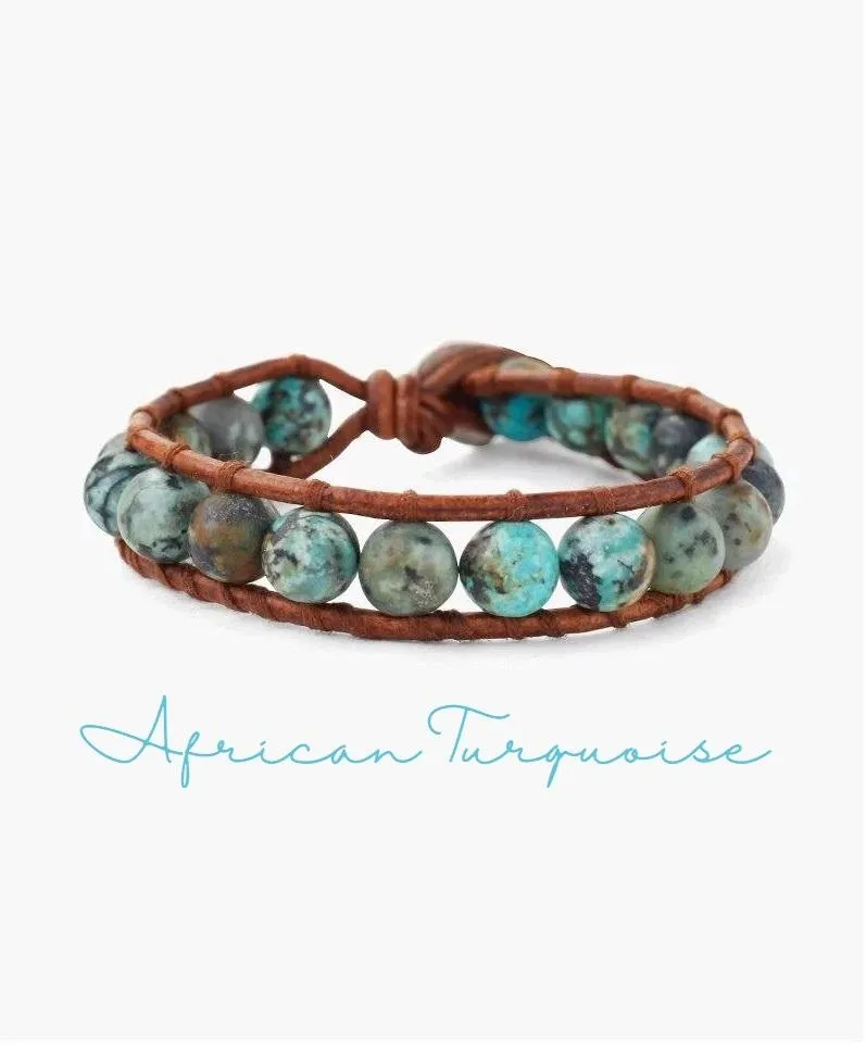 Natural African Turquoise Single Wrap Bracelet