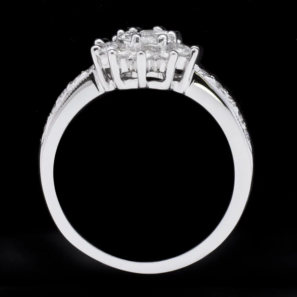 NATURAL DIAMOND COCKTAIL RING ENGAGEMENT CLUSTER ILLUSION HALO 18k WHITE GOLD