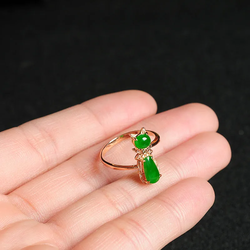 Natural Jade Ring Jadeite Gold Kitty Ring RG28