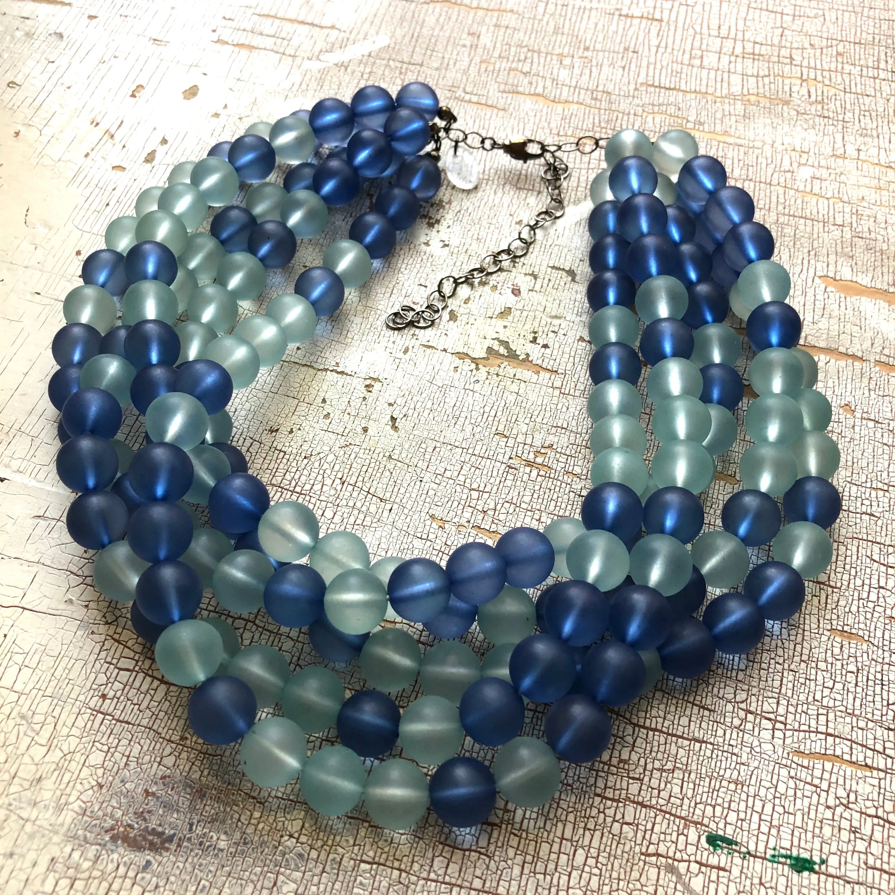 Navy and Teal Frosted Lucite Sylvie Statement Necklace