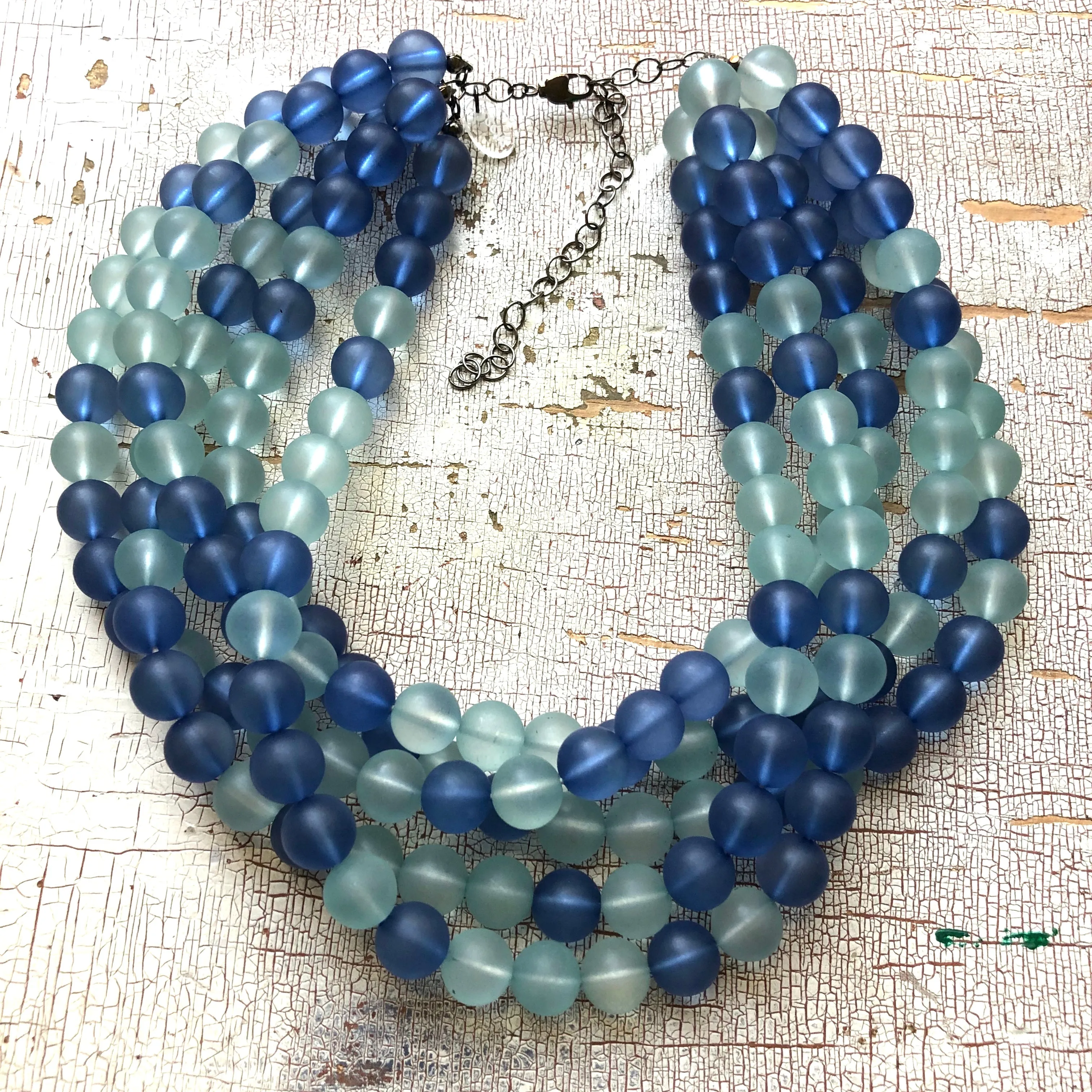 Navy and Teal Frosted Lucite Sylvie Statement Necklace