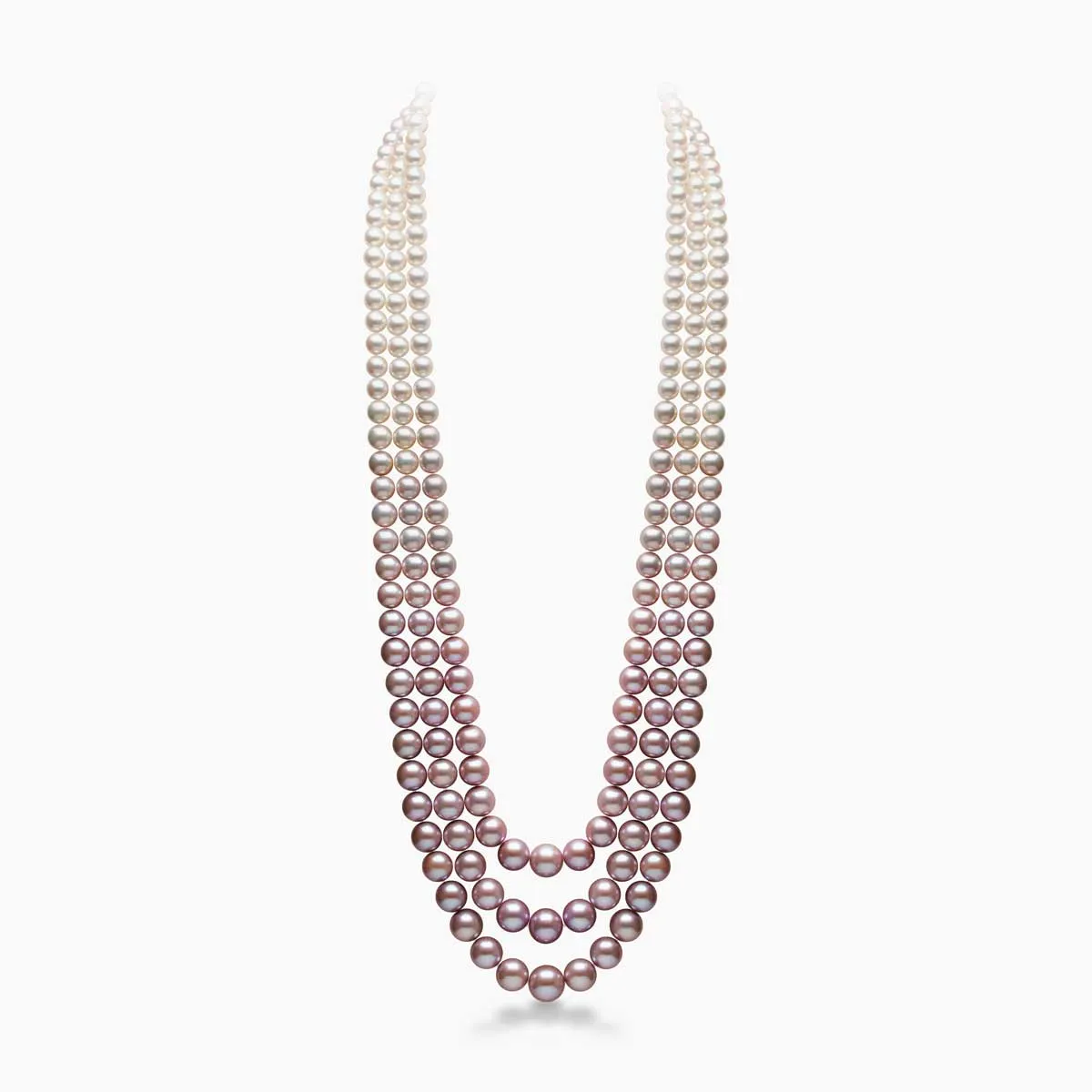 Ombré 18K Pink Freshwater and Akoya Pearl Triple Row Necklace