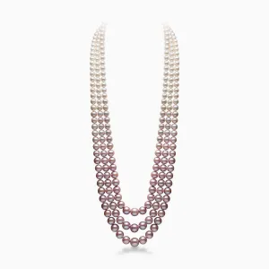 Ombré 18K Pink Freshwater and Akoya Pearl Triple Row Necklace