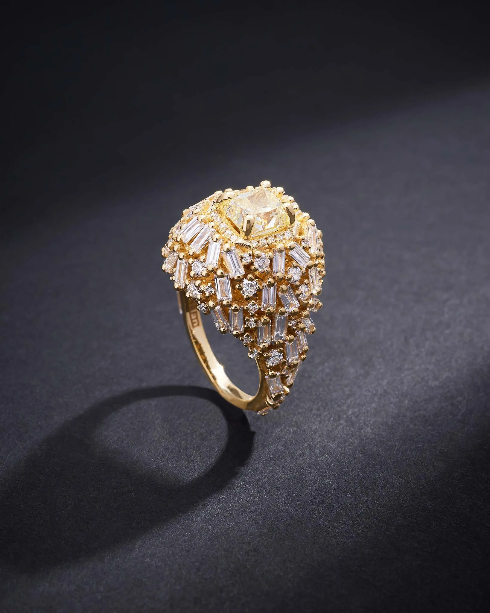 One of a Kind Fancy Yellow Diamond Lion's Mane Ring