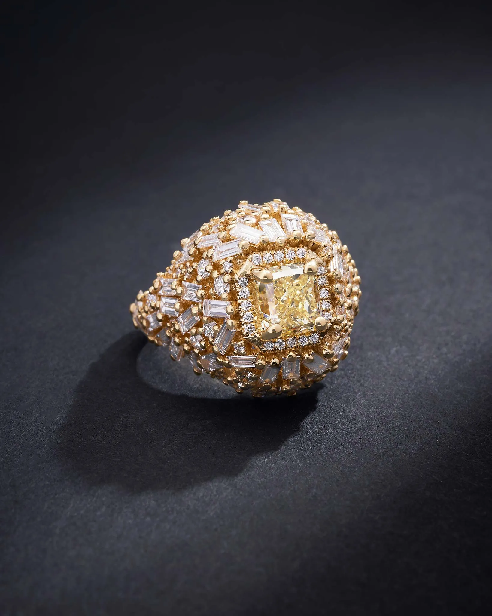 One of a Kind Fancy Yellow Diamond Lion's Mane Ring