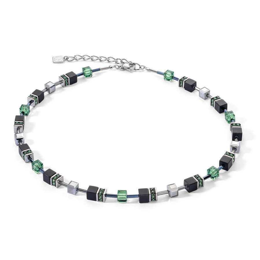 Onyx and Green GeoCube Necklace