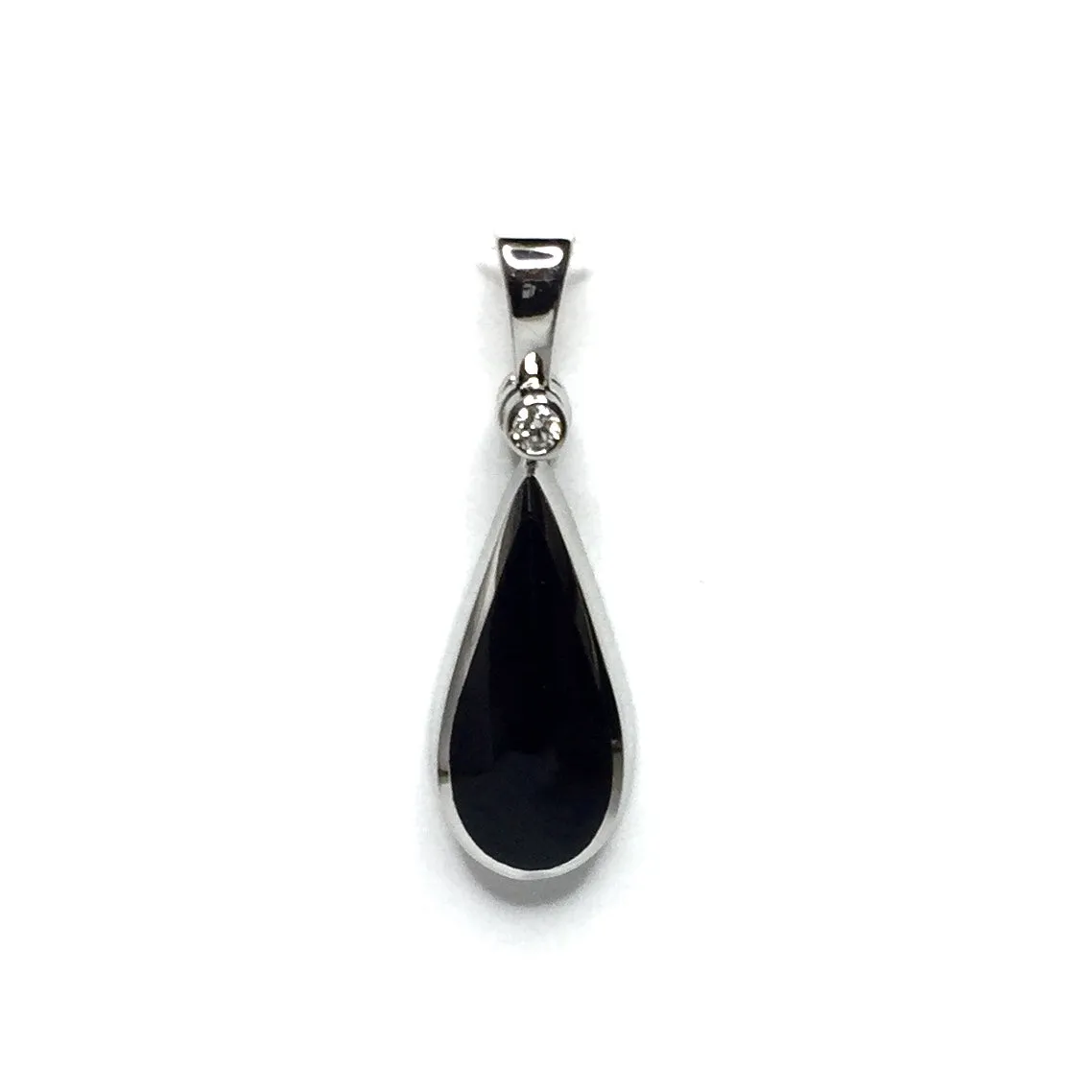 Onyx Tear Drop Inlaid .02Ct Diamond Pendant