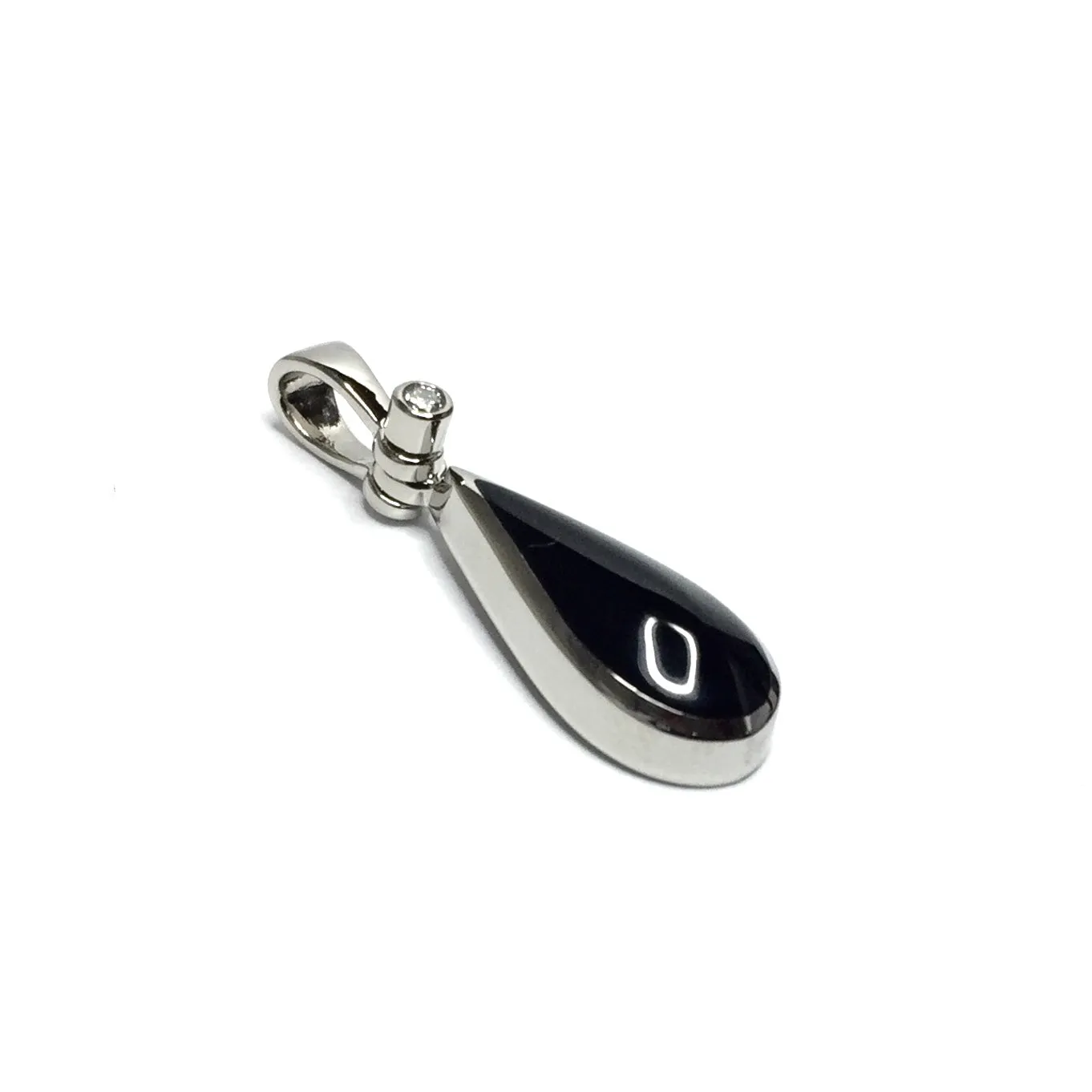 Onyx Tear Drop Inlaid .02Ct Diamond Pendant