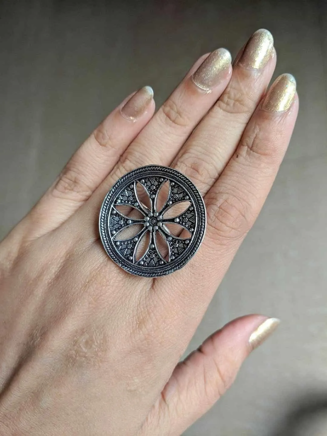 Oxidised Heart Chakra Ring