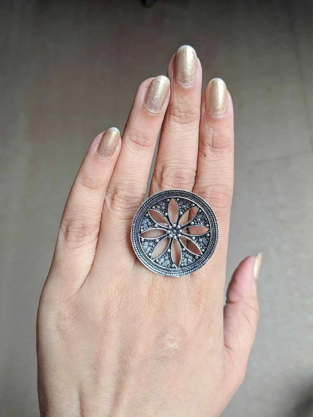 Oxidised Heart Chakra Ring