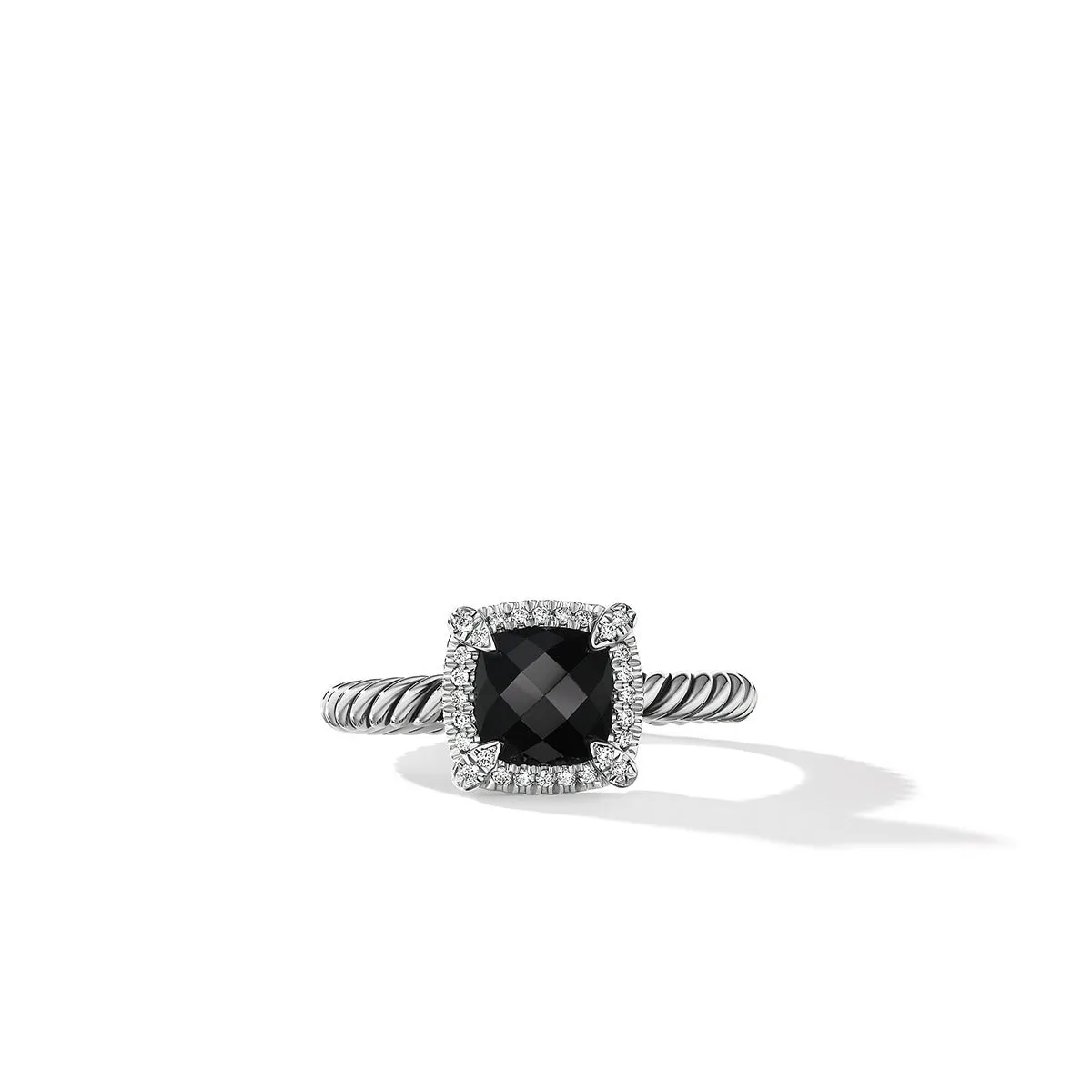 Pave Bezel Ring with Black Onyx and Diamonds