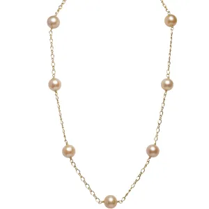 Peach Pearl Station Necklace | AAA Natural Freshwater Cultured Pearls | Professional Jewelry