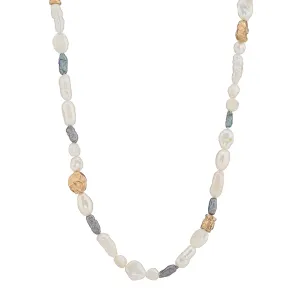 Pearl Necklace with Golden bark Nuggets